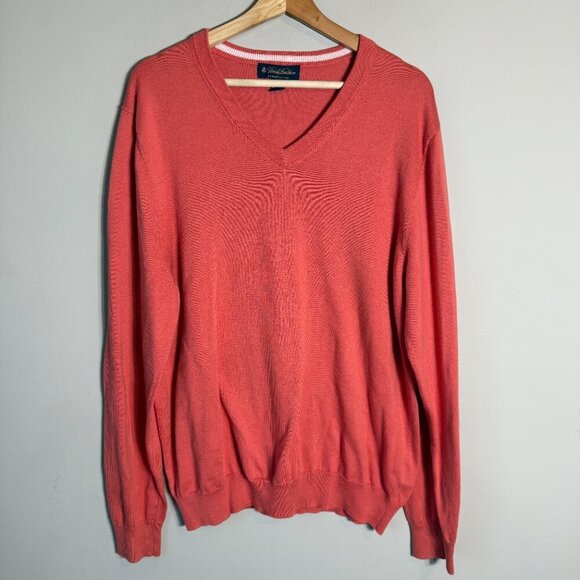 Brooks Brothers Pima Cotton V-Neck Knit Sweater Mens Large Orange Preppy Classic - Picture 4 of 10
